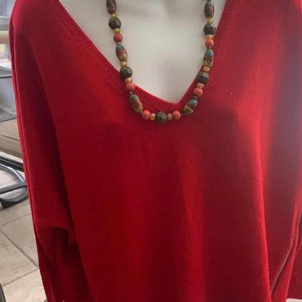 NWT Bisou Bisou Long Sleeve Tango Red Sweater-Size Large